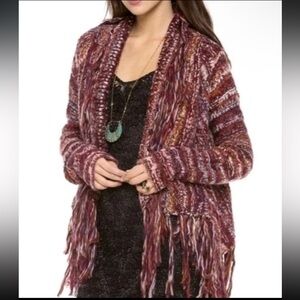 Free People Birkenstock Fringe Knit Cardigan, Size Small